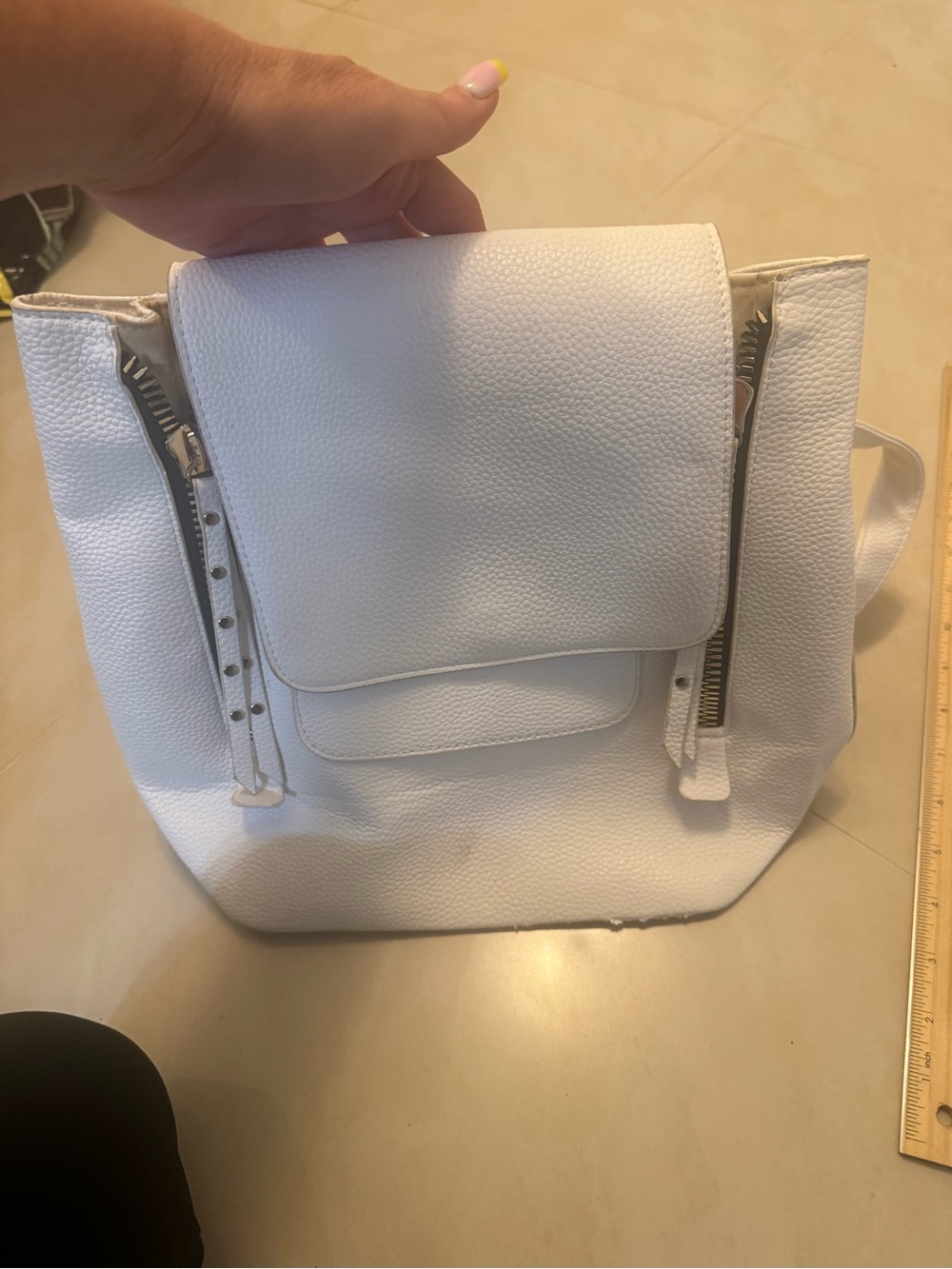 White Pebbled Leather Backpack Purse - Women's Fashion Bag